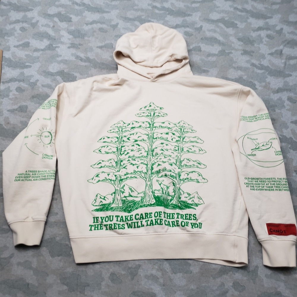 Chnge Sweatshirt Mens Large Beige Pullover Hoodie Heavy Organic Cotton